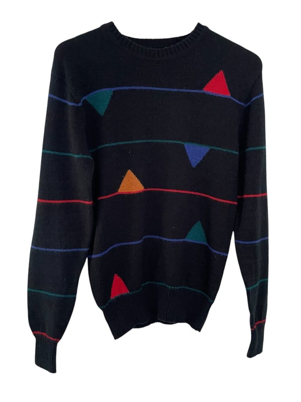 Vintage 80s City Streets Crew Neck Sweater Medium Black Striped Triangle Print